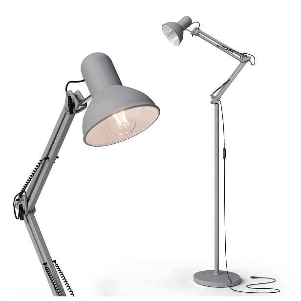 Stojací Led podlahová lampa E27 190 cm Nastavitelná pro čtení Spínač Šedá