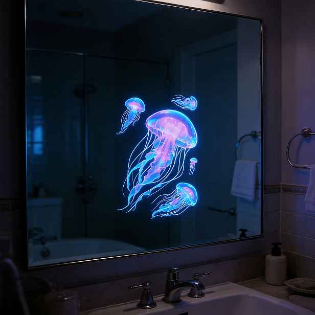 TEMU Samolepka ze skla s žárlivými medúzami, luminiscenční fluorescenční samolepka, samolepicí, dekorace do ložnice u postele v mořském stylu,