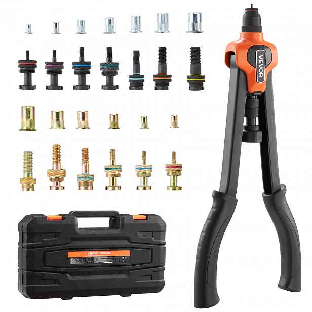 TEMU VEVOR Sada nástrojů pro nýtovací matice, 420 mm sada Rivnut, s 13 trny a 130 maticemi, metrické a SAE velikosti M3, M4, M5, M6, M8, M10, M12,