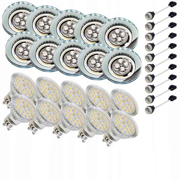 10x Halogenové stropní svítidlo Bílý Led pásek Led žárovka GU10 3W Sada