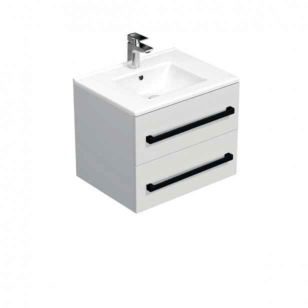 Koupelnová skříňka s černou úchytkou a umyvadlem SAT Cube Way 60x47,5x46 cm bílá lesk CUBE46C602BIMOD