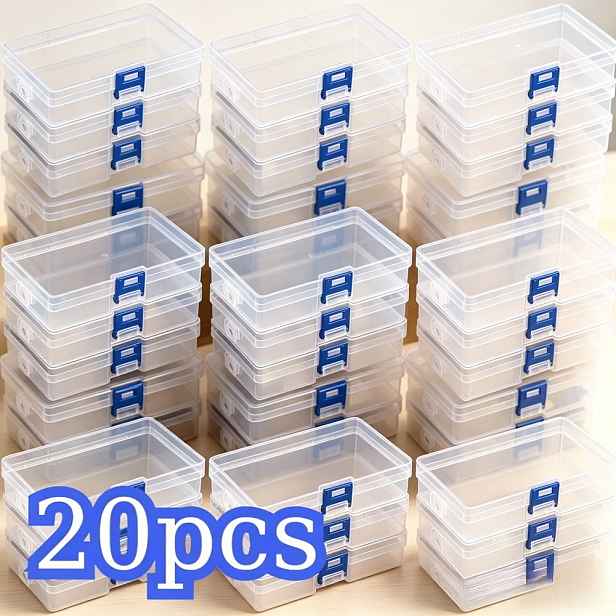 TEMU Sada 20 mini obdélníkových průhledných úložných boxů - plastové kontejnery s víkem pro organizaci korálků, drobných dílů pro řemesla a
