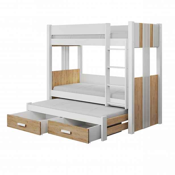 Patrová postel pro tři 80x180 ELVA 2 - bílá / dub artisan, pravé provedení