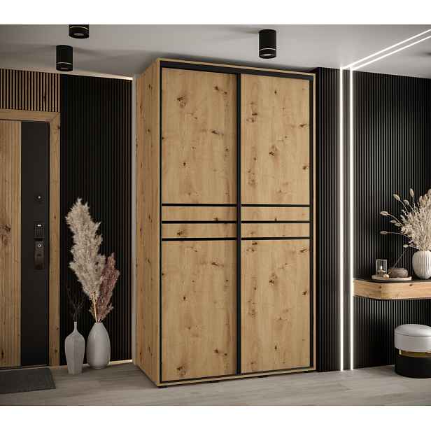 Šatní skříň YVONA 10 - 130/60 cm, dub artisan / černá