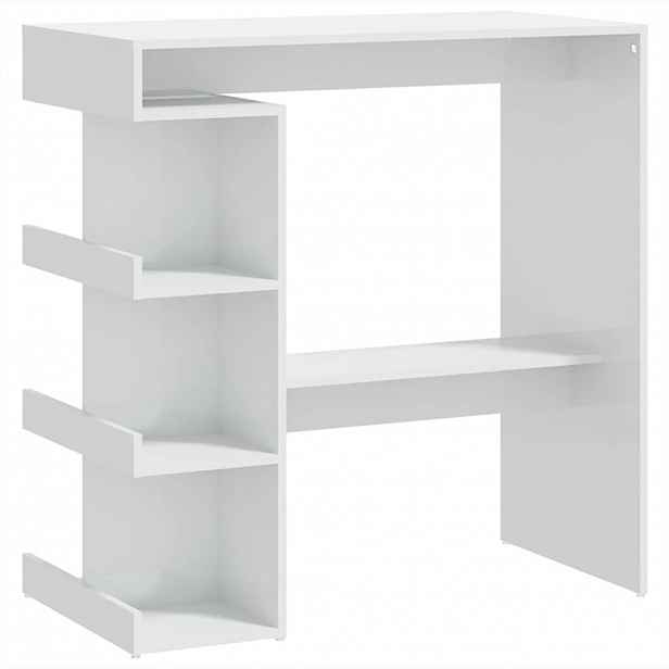 vidaXL Barový stůl s úložným regálem bílý vysoký lesk 100x50x101,5 cm