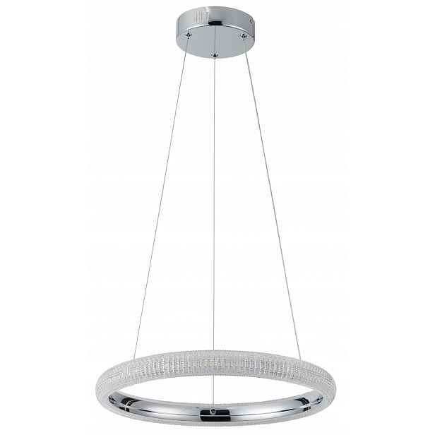 Závěsná lampa Ring Led s krystaly, stříbrná, glamour obývací pokoj Vigo