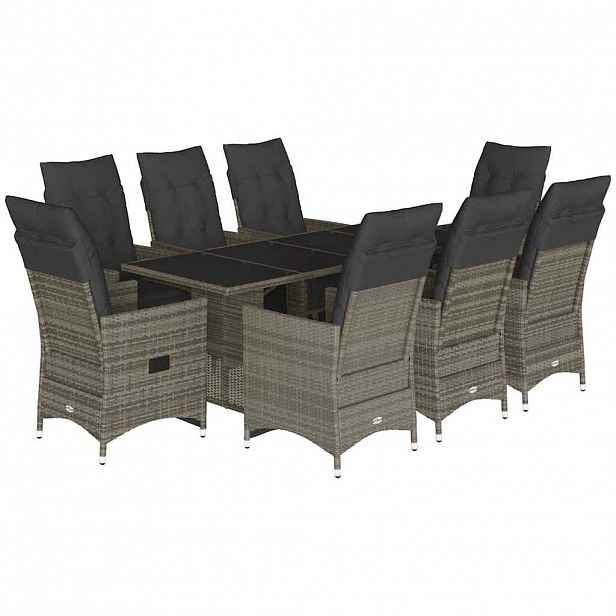 vidaXL 9dílný zahradní bistro set s poduškami šedý polyratan
