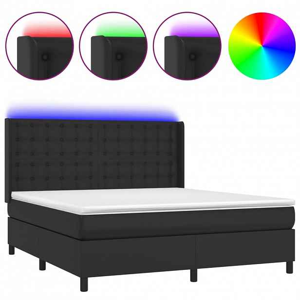 vidaXL Box spring postel s matrací a LED černá 160x200 cm umělá kůže