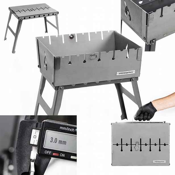 Mangal Grill Kufr na 6 špízů Uhlíkový Skládací Kov 3 mm