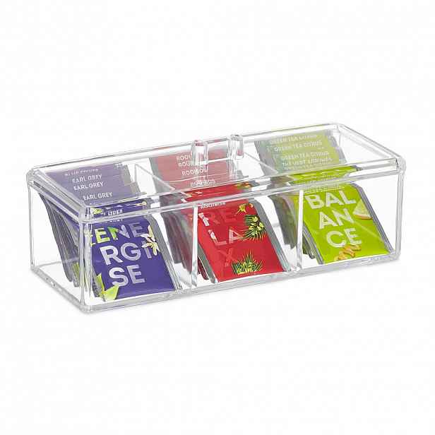 Relaxdays DÓZA Transparentní plast 3 přihrádky s víkem 9x23x9,5 cm