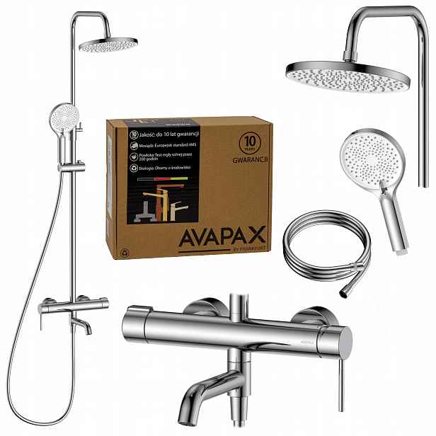 Sprchová tyč s baterií, nastavitelný chromový sprchový set Avapax