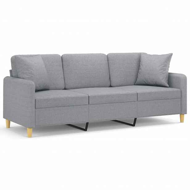vidaXL 3místná pohovka s polštáři světle šedá 180 cm textil