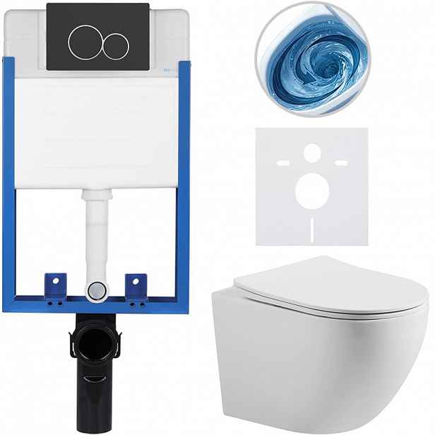 Kompletní WC set Profi/Cesso - bílá matná - WC tlačítko Duo/Černá matná - pro zazdění - 49x36 cm - 8050BD84342