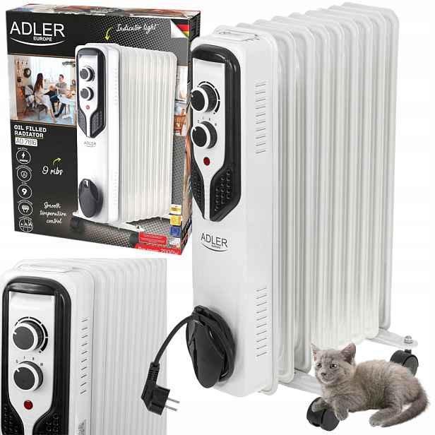 Olejový radiátor 9 žeber 3 úrovně výkonu až 2000 W s termostatem 230 V