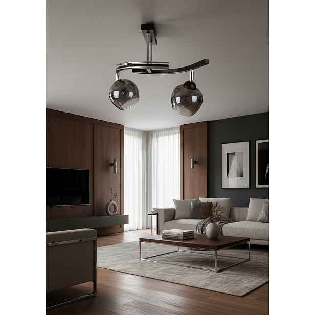 Stropní Svítidlo Lustr Fiona 2 Bronz 2x E27 Euro-lamp Chromová Stínidla