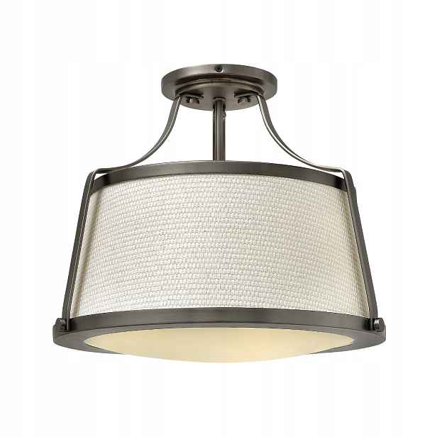 Stropní svítidlo klasická retro niklová lněná lampa do obývacího pokoje 40 cm Hinkley