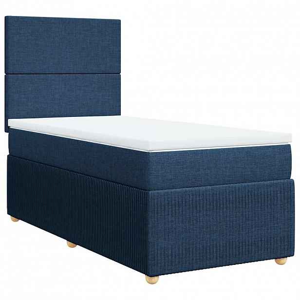 vidaXL Box spring postel s matrací modrá 100 x 200 cm textil