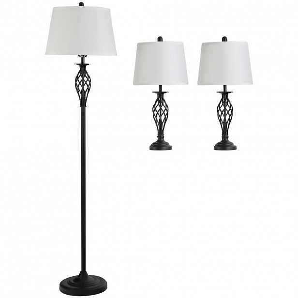 HOMCOM SADA 3 SVÍTIDEL 2 stolní lampy (ø38 x 158 cm) + 1 stojací lampa (ø30 x 62 cm) bílá