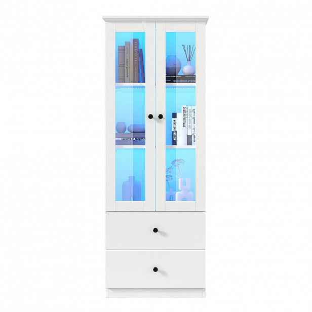 OKWISH VITRÍNA 60/35,5/165 cm bílá z MDF a dřevotřískové desky s LED osvětlením a USB připojením
