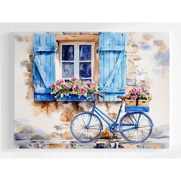 Plakát Modré Kolo Okno Květiny Pohled Pohlednice 100x75