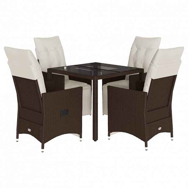 vidaXL 5dílný zahradní bistro set s poduškami hnědý polyratan