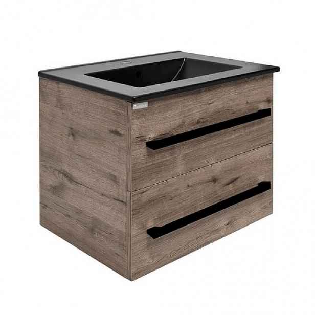 Koupelnová skříňka s černou úchytkou a umyvadlem SAT Cube Way 60x47,5x46 cm dub Wellington mat CUBE46C602DWMODC