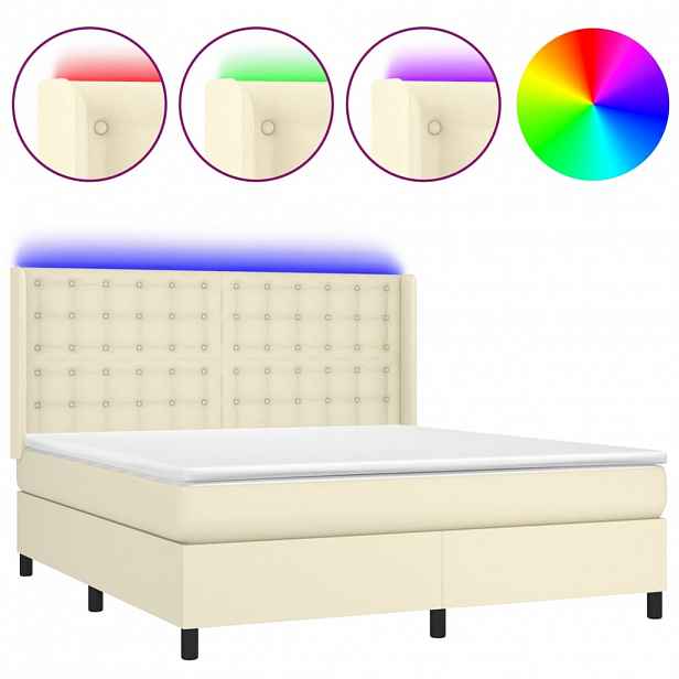 vidaXL Box spring postel s matrací a LED krémová 160x200 cm umělá kůže
