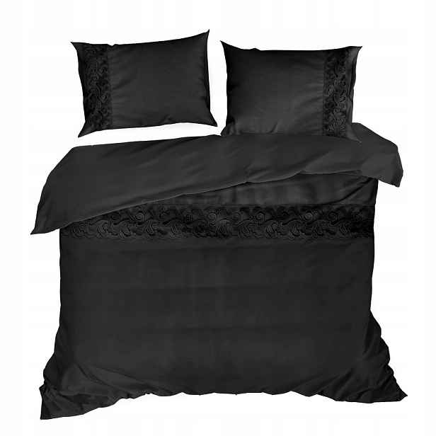 Povlečení 160x200 Lana černá s výšivkou, jednobarevné, Premium
