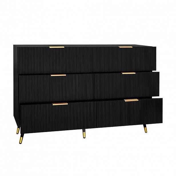 STILVORA KOMODA v černé a zlaté barvě s moderním designem a 6 zásuvkami, 120×40×77 cm