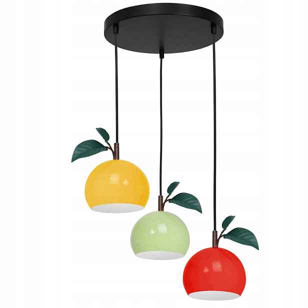 Závěsná lampa trojitá barevná jablka s lístky, kulatá, 3 body Luminex