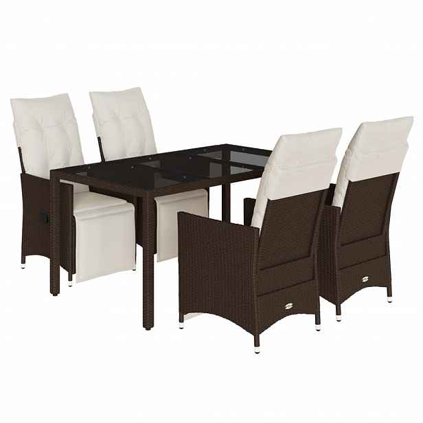 vidaXL 5dílný zahradní bistro set s poduškami hnědý polyratan
