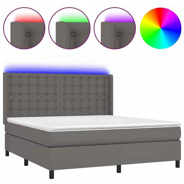 vidaXL Box spring postel s matrací a LED šedá 160x200 cm umělá kůže