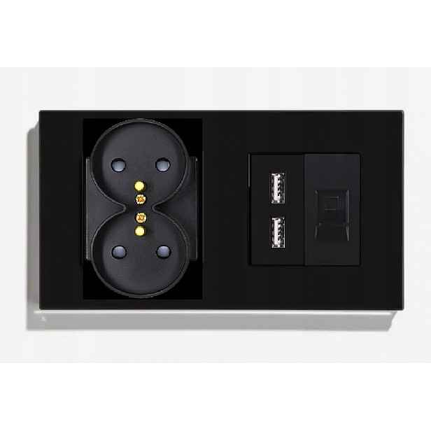 Dvojitá Skleněná Zásuvka Internetový Konektor RJ45 CAT5 2x Usb
