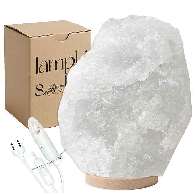 Solná lampa bílá Kłodawska z Polska 9-11 Kg Jonizator buková podstava