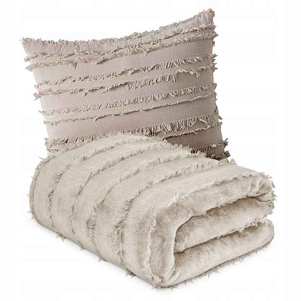 Vánoční Set Dárek Béžová Deka 130x170 Povlak 45×45 Měkký Teplý