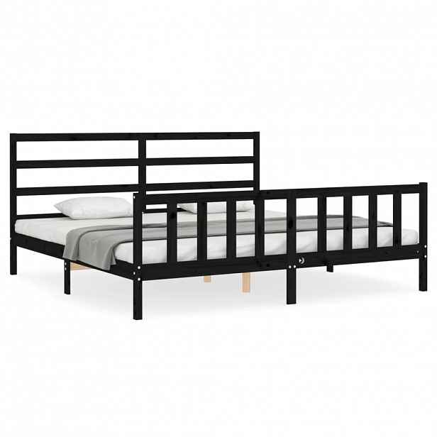 vidaXL Rám postele s čelem černý 200 x 200 cm masivní dřevo