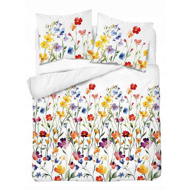 Povlečení 220x200 bílé s barevnými lučními květy Floral Harmony
