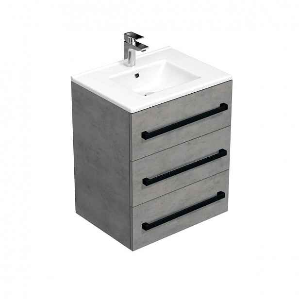 Koupelnová skříňka s černou úchytkou a umyvadlem SAT Cube Way 60x71x46 cm beton mat CUBE46C603BEMOD