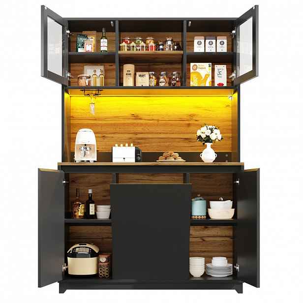 OKWISH BOČNÍ skříň 120/40/180 cm černá z MDF a kovu s LED osvětlením a akrylovými dvířky