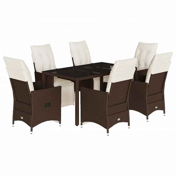 vidaXL 7dílný zahradní bistro set s poduškami hnědý polyratan