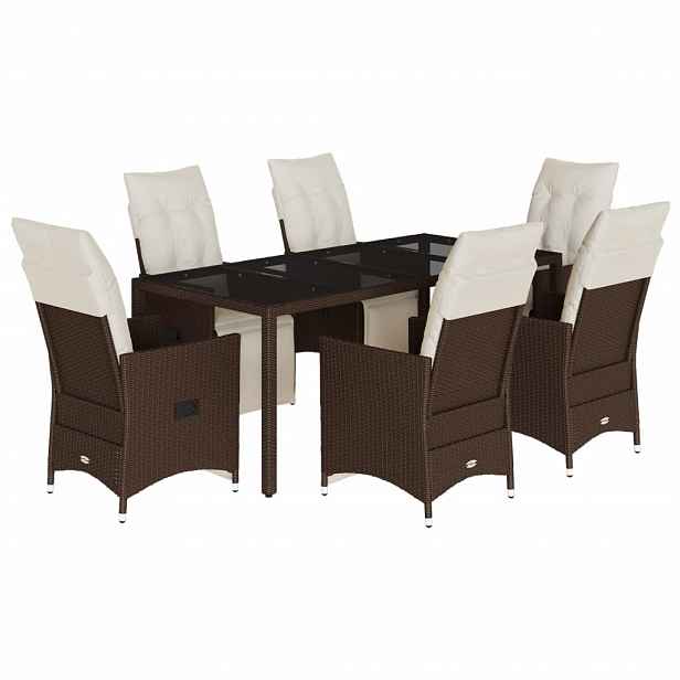 vidaXL 7dílný zahradní bistro set s poduškami hnědý polyratan