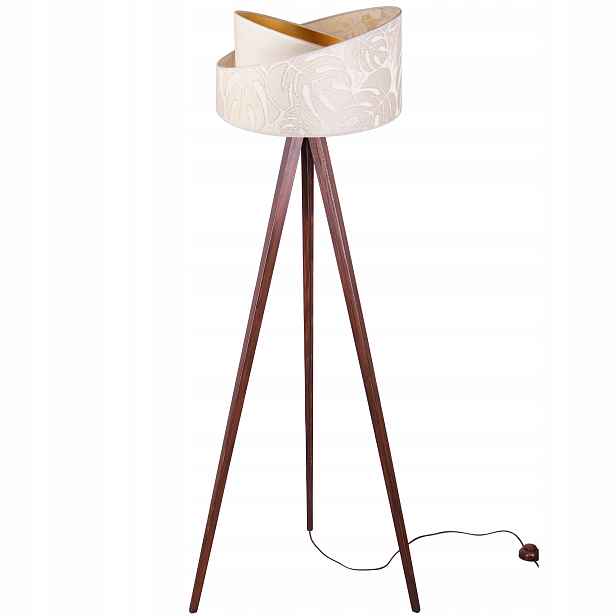 Stojací Lampa Trojnožka Dřevo Stínidlo Vzor