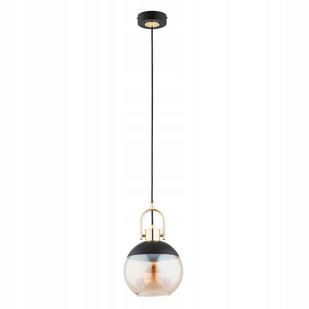 Závěsná lampa černo-zlatá skleněná jantarová koule 1xE27 15W Alfa