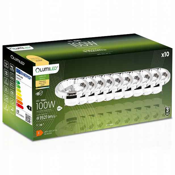 10x Led žárovka G53 AR111 15W 100W 1521lm 3000K 24° 12V Stříbrná Lumiled