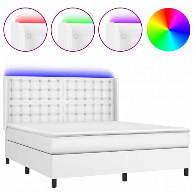 vidaXL Box spring postel s matrací a LED bílá 180x200 cm umělá kůže