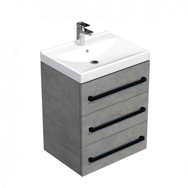 Koupelnová skříňka s černou úchytkou a umyvadlem SAT Cube Way 60x71x46 cm beton mat CUBE46C603BEVER