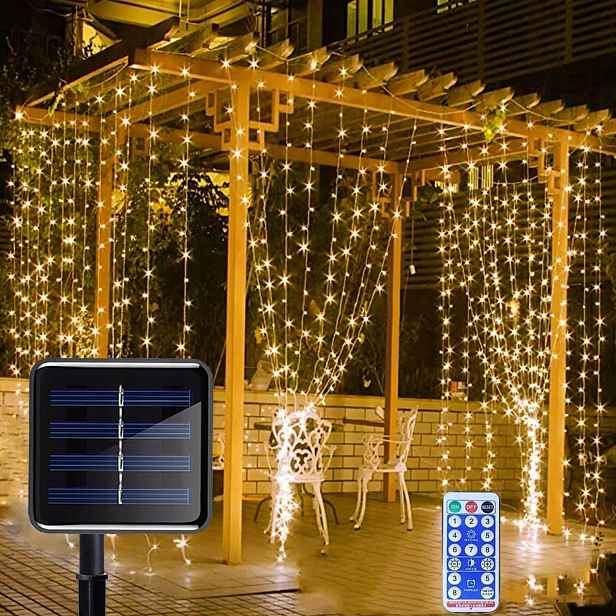 Solární Led Závěs 3x3 m Girlanda Solární Zahradní Zapichovací Lampy Bílá