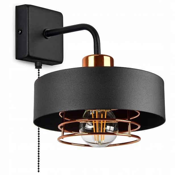 Nástěnná lampa Černá s mědí a vypínačem