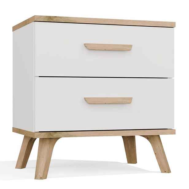 TP Living Noční stolek Olympo 2S 45 cm bílý/dub Artisan