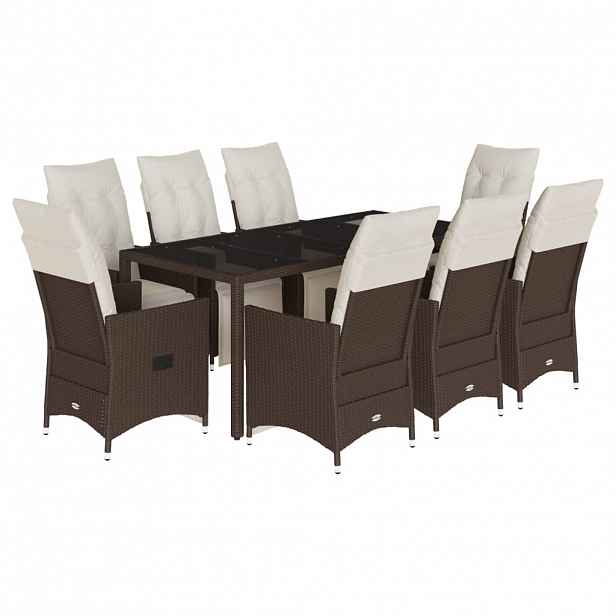 vidaXL 9dílný zahradní bistro set s poduškami hnědý polyratan